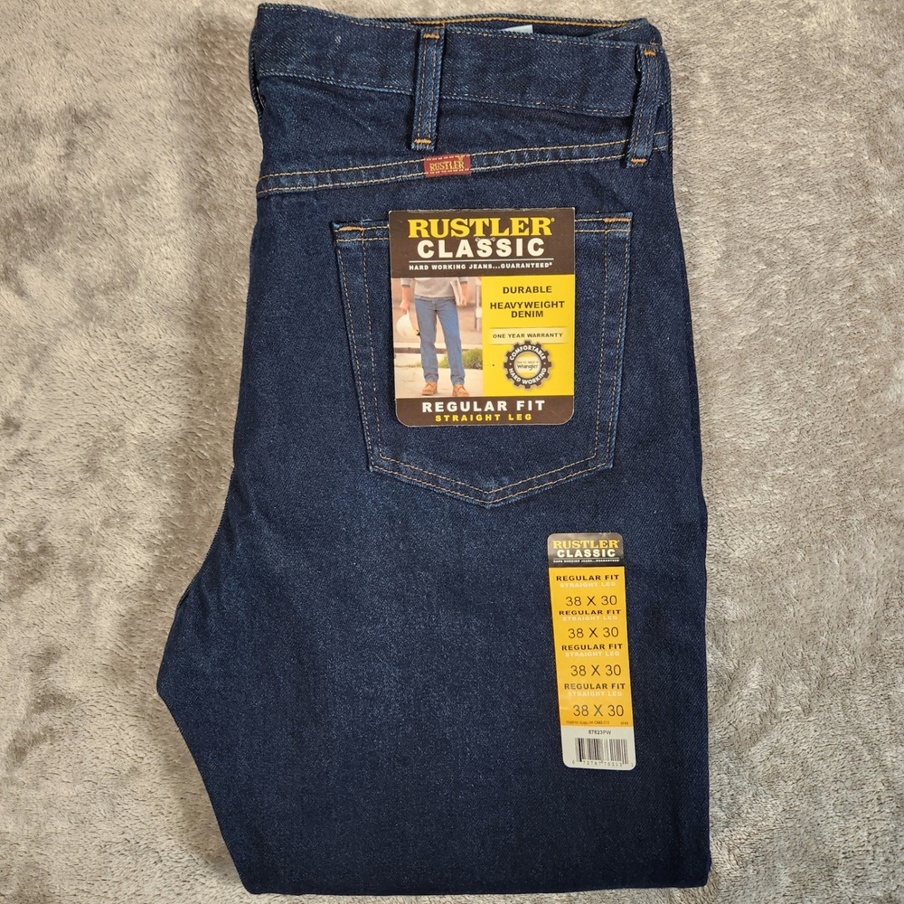 Rustler Classic Jeans Mens 38x30 Blue New Regular Fit Straight Leg Heavyweight